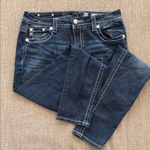 Miss Me Mid Rise Easy Skinny Navy Dark Wash Skinny Jeans with Contrast Stitching